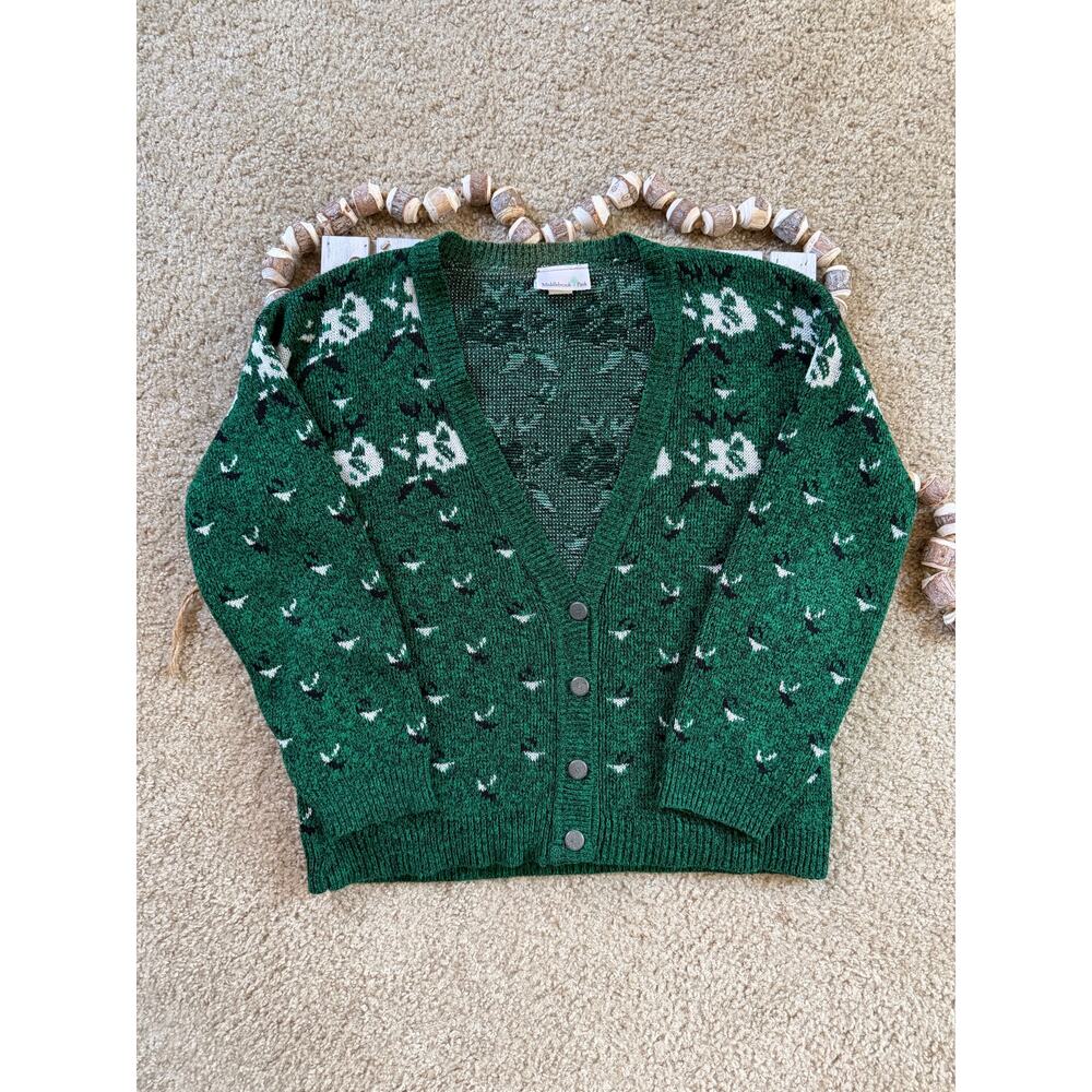 Vintage Middlebrook Park Green Floral Button Cardigan Sweater